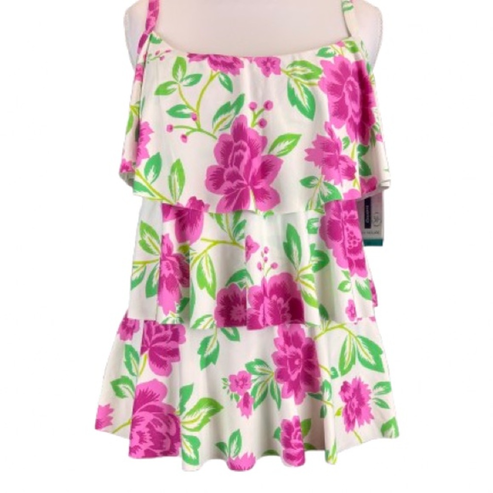 Beach House Swim Tankini Top Floral Tiered Ruffle UPF 50+ Sz 16 NWT H5E025 NEW